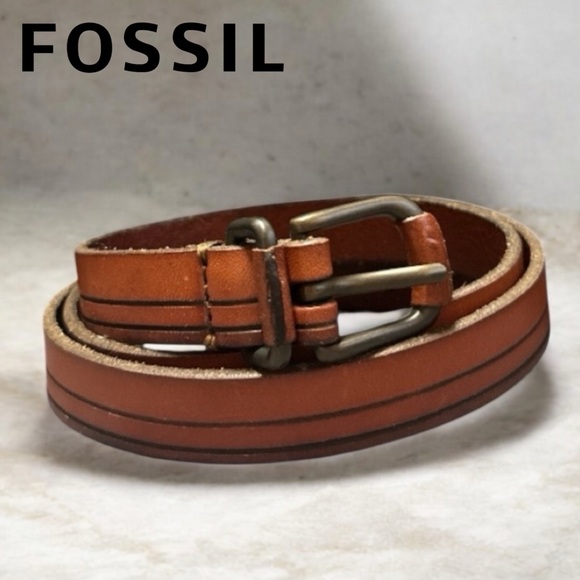 Fossil Pinstripe Brown Leather Belt